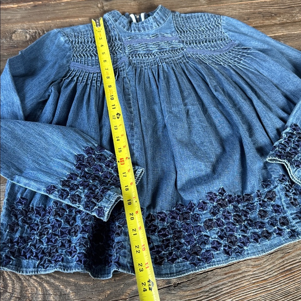 Needle & Thread pintucked embroidered denim high neck blouse EUC size small - Picture 9 of 12